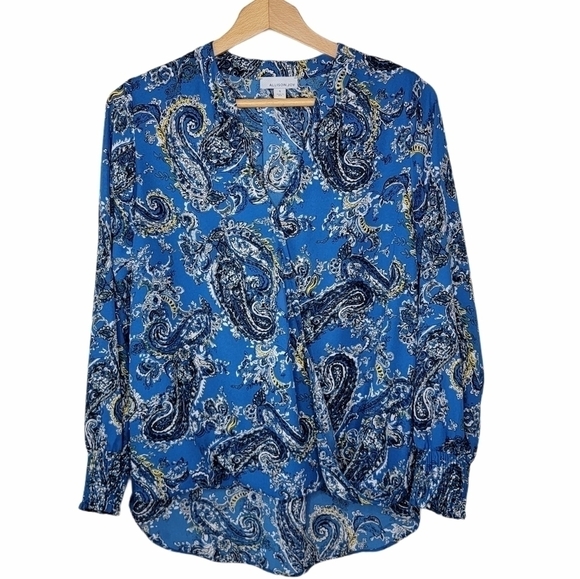 Allison Joy | Blue Paisley Wrap Front Blouse Size Small - Picture 1 of 6